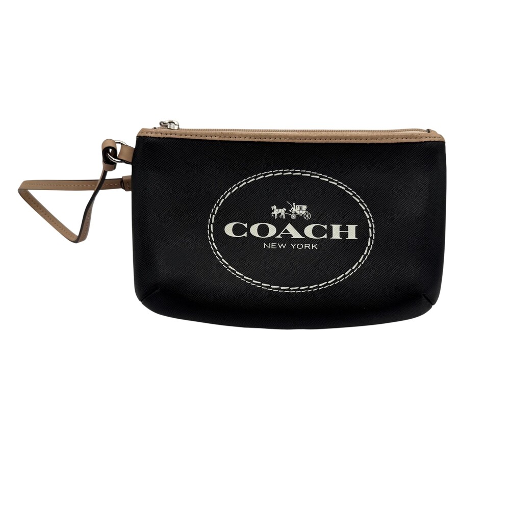 Coach F51788 Horse & Carriage Medium Wristlet Black Tan Leather Trim